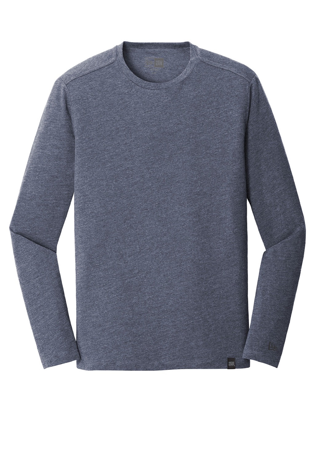 New Era NEA102 Mens Heritage Long Sleeve Crewneck T-Shirt Heather True Navy Blue Flat Front
