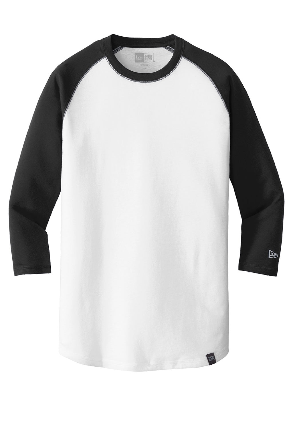 New Era NEA104 Mens Heritage 3/4 Sleeve Crewneck T-Shirt White/Black Flat Front