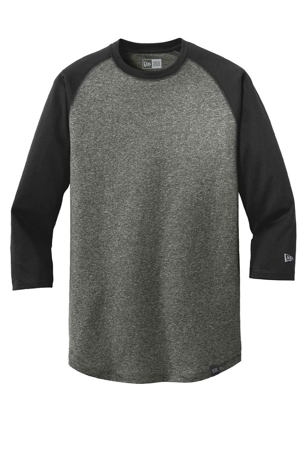 New Era NEA104 Mens Heritage 3/4 Sleeve Crewneck T-Shirt Black Twist/Black Flat Front
