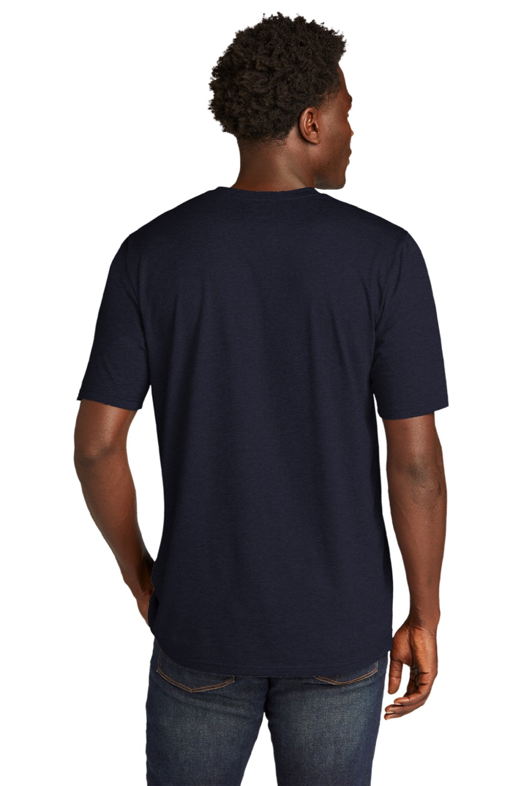 New Era NEA135 Mens Moisture Wicking Short Sleeve Crewneck T-Shirt True Navy Blue Model Back