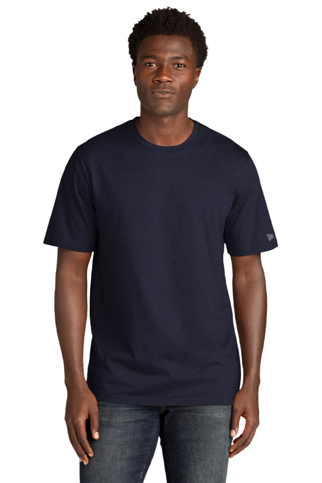 New Era NEA135 Mens Moisture Wicking Short Sleeve Crewneck T-Shirt True Navy Blue Model Front