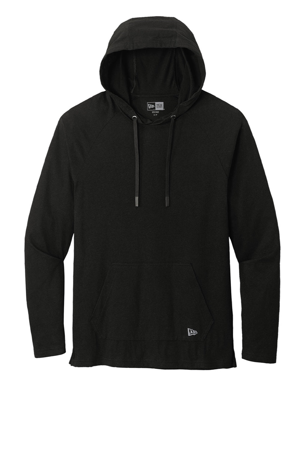 New Era NEA137 Mens Moisture Wicking Long Sleeve Hooded T-Shirt w/ Pocket Black Flat Front