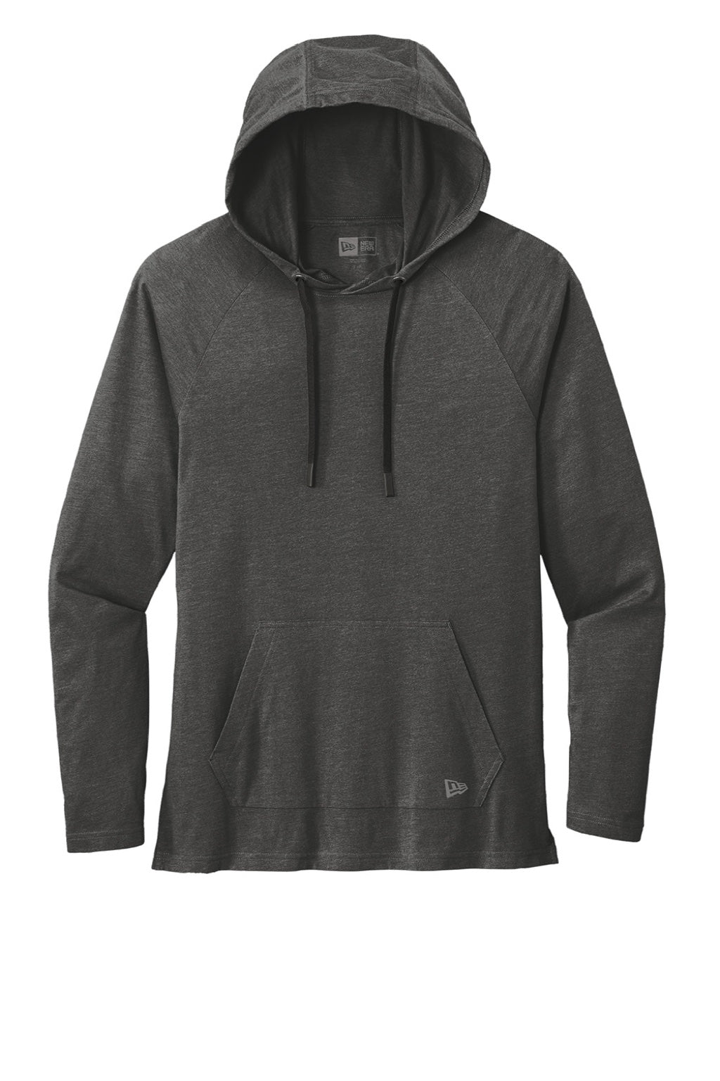 New Era NEA137 Mens Moisture Wicking Long Sleeve Hooded T-Shirt w/ Pocket Graphite Grey Flat Front