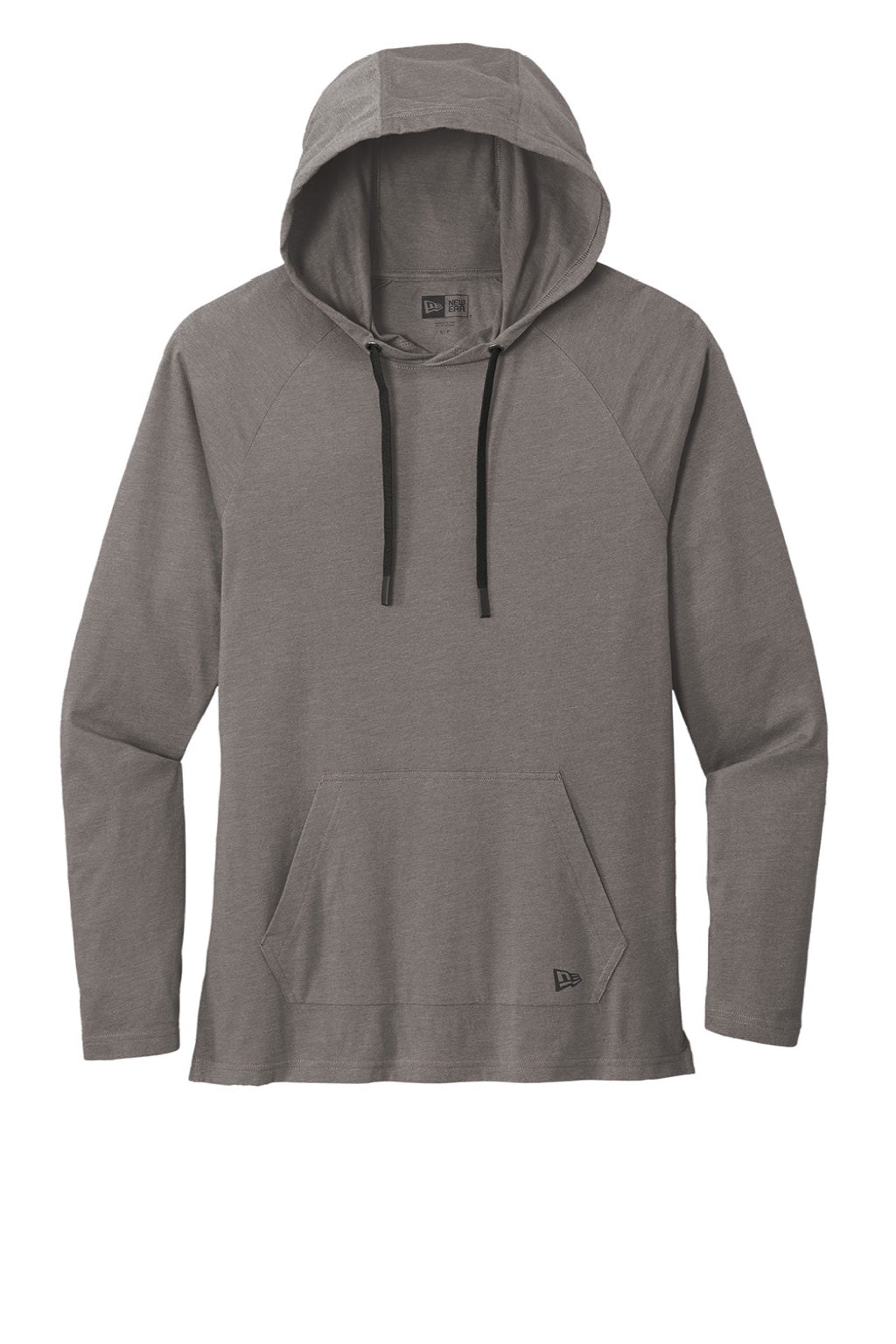 New Era NEA137 Mens Moisture Wicking Long Sleeve Hooded T-Shirt w/ Pocket Shadow Grey Flat Front