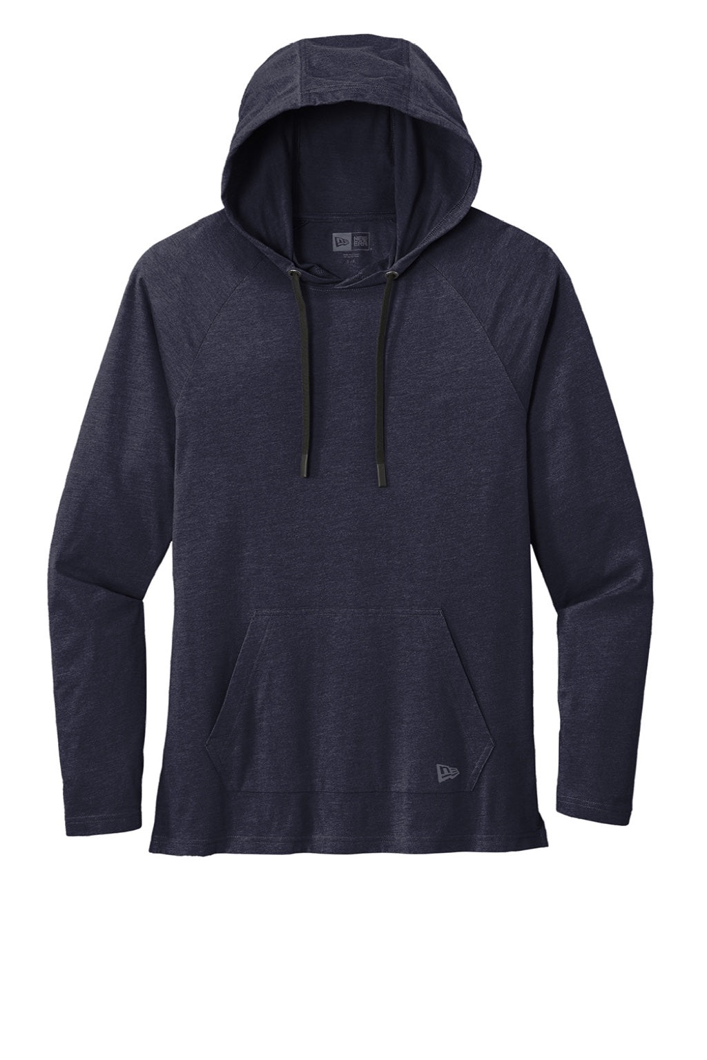 New Era NEA137 Mens Moisture Wicking Long Sleeve Hooded T-Shirt w/ Pocket True Navy Blue Flat Front