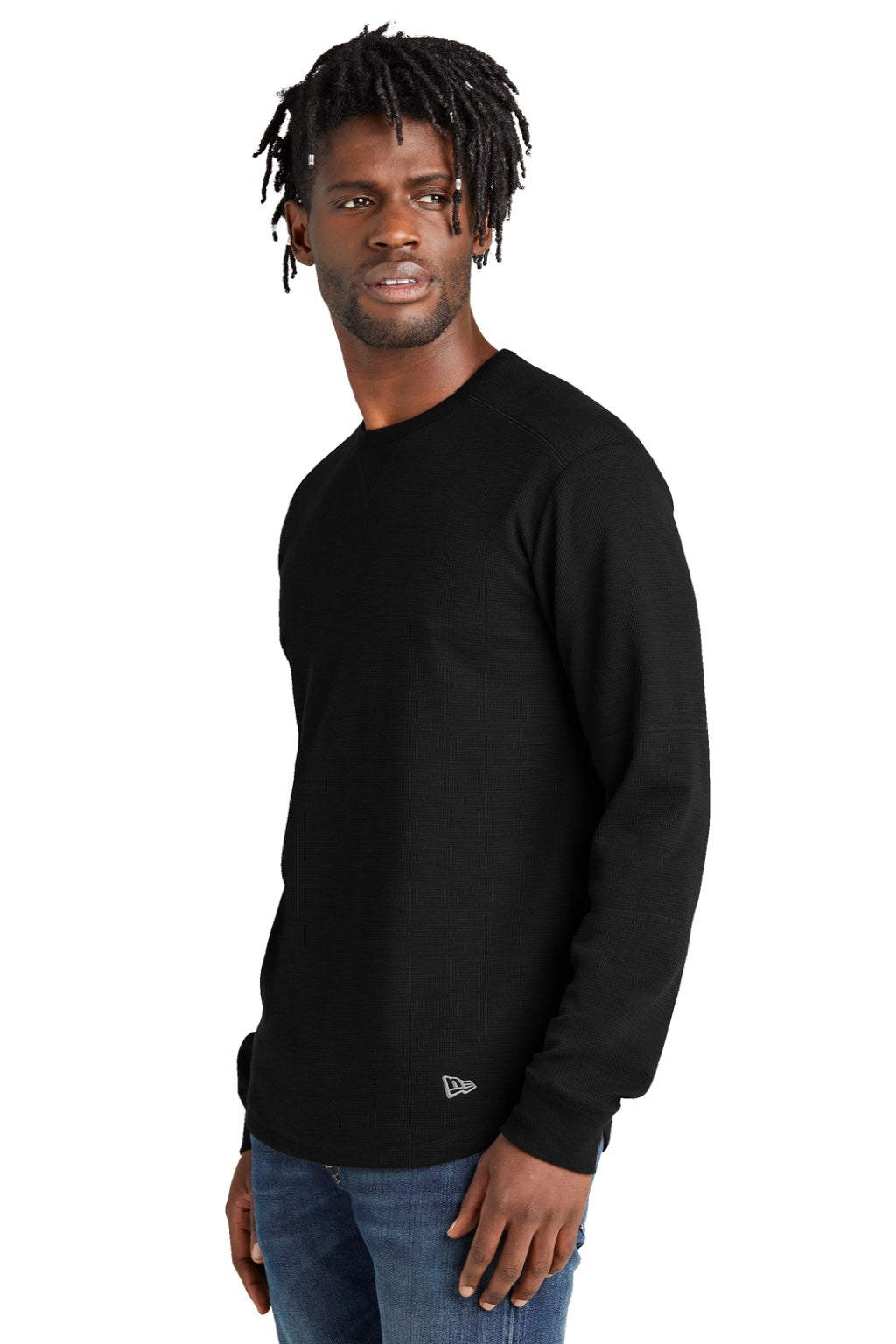 New Era NEA140 Mens Thermal Crewneck Sweatshirt Black Model 3q
