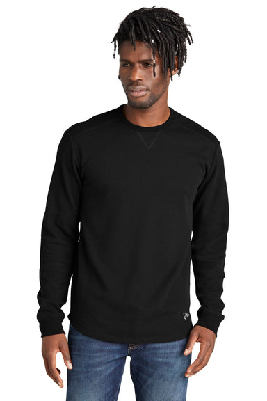 New Era NEA140 Mens Thermal Crewneck Sweatshirt Black Model Front