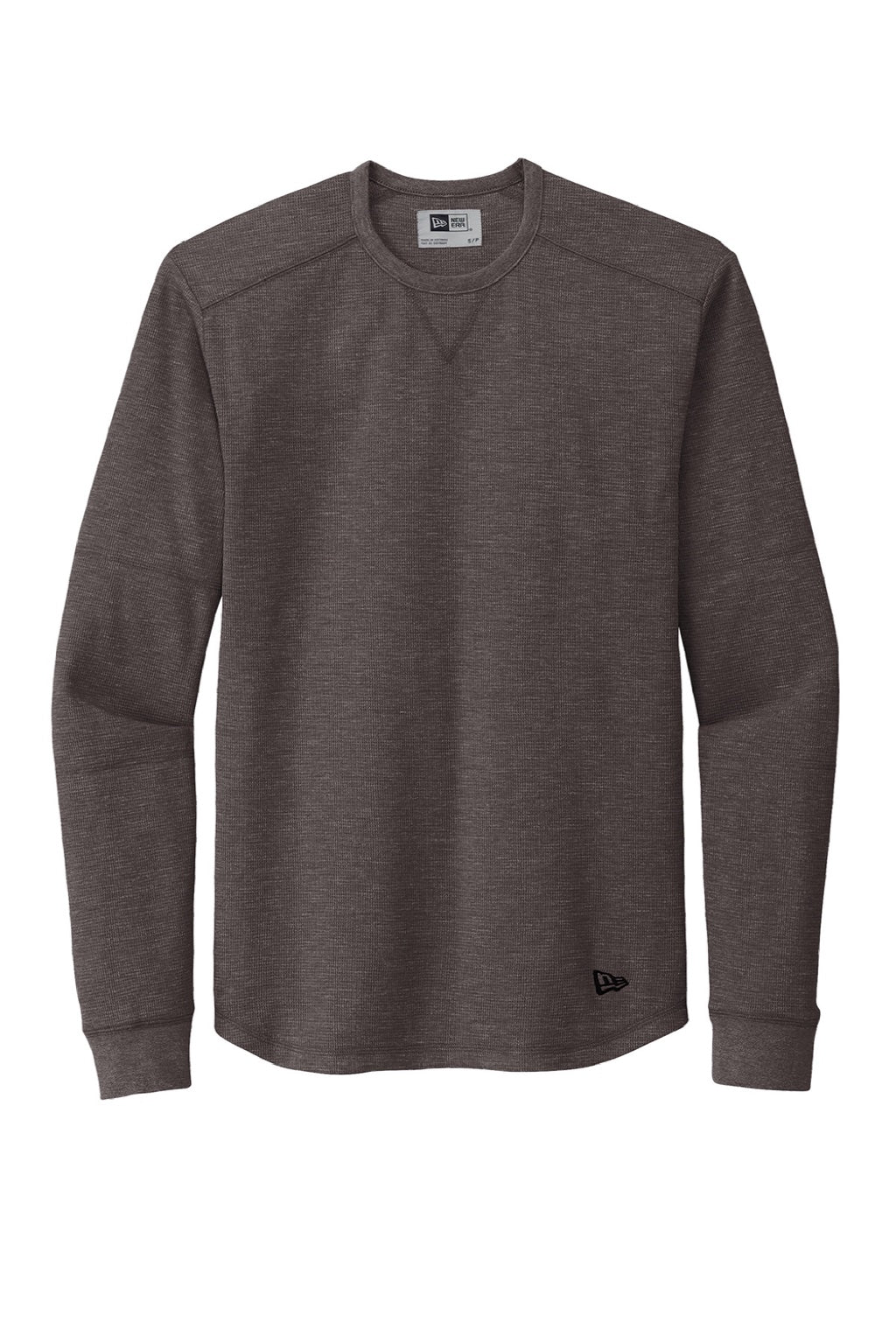 New Era NEA140 Mens Thermal Crewneck Sweatshirt Heather Black Flat Front