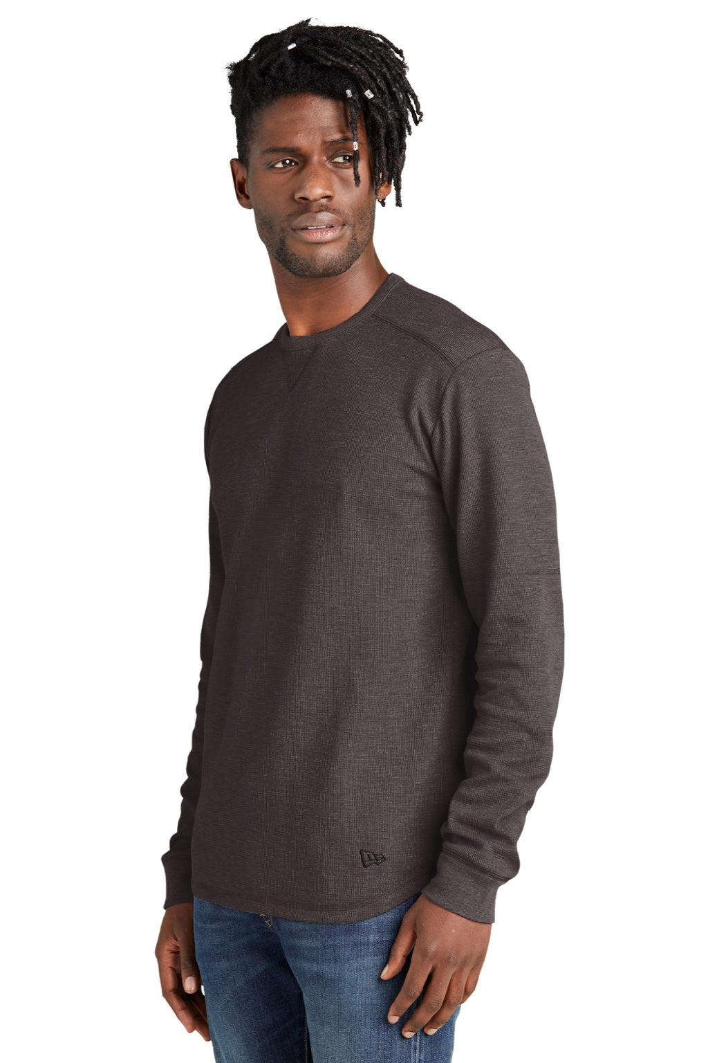 New Era NEA140 Mens Thermal Crewneck Sweatshirt Heather Black Model 3q