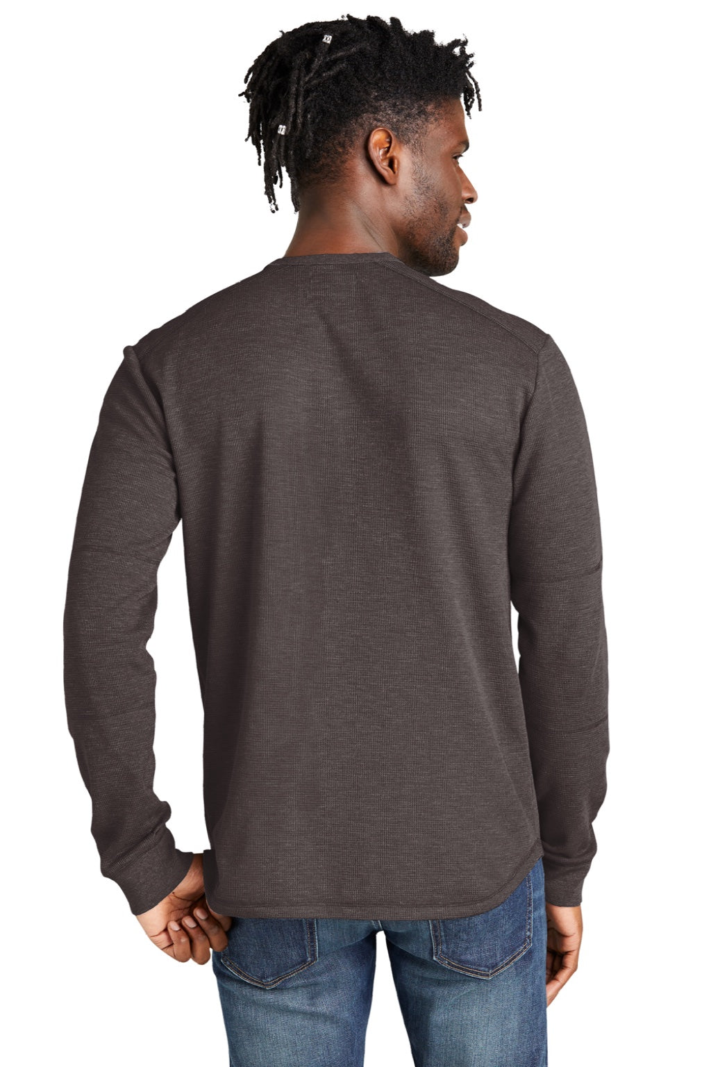 New Era NEA140 Mens Thermal Crewneck Sweatshirt Heather Black Model Back