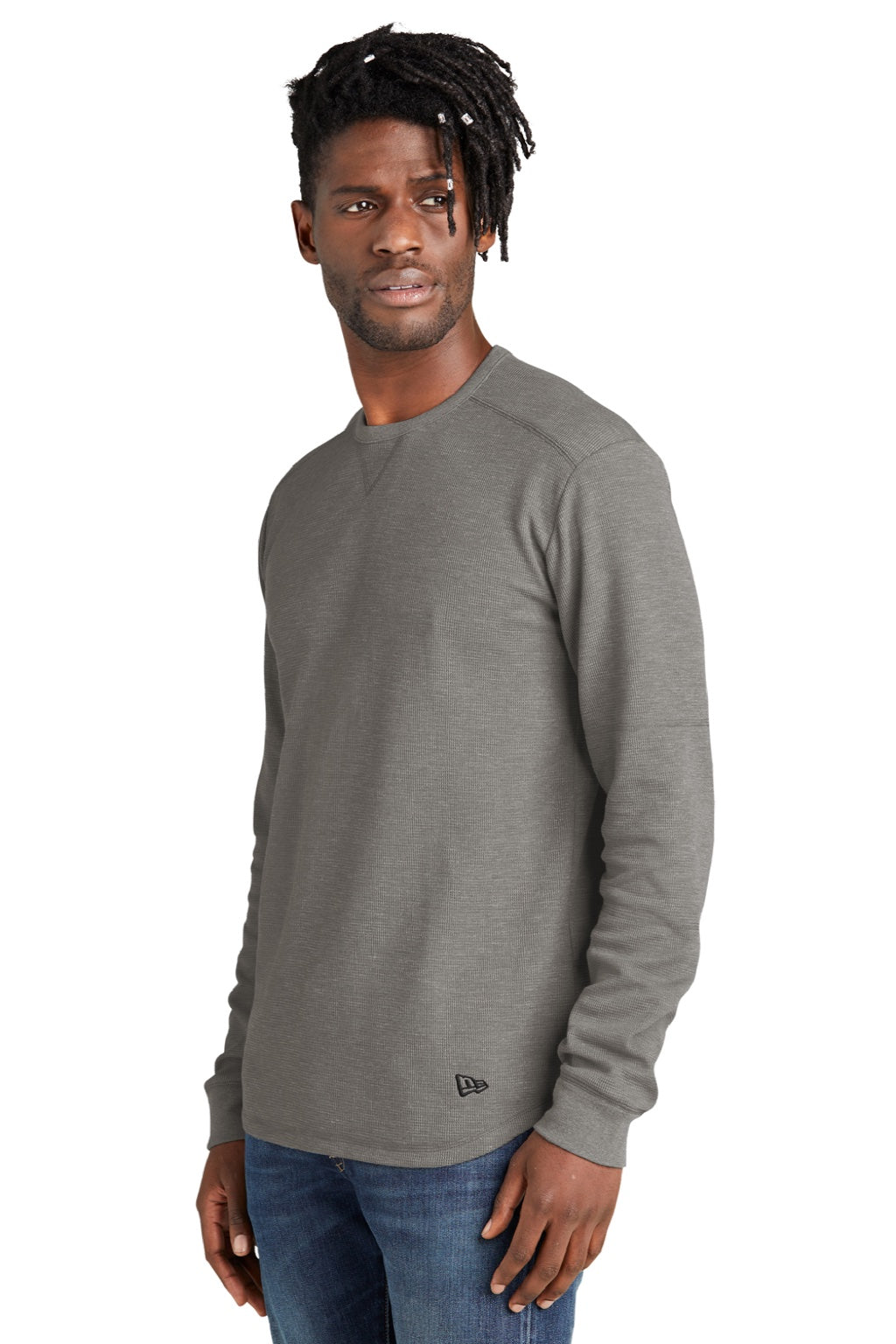 New Era NEA140 Mens Thermal Crewneck Sweatshirt Heather Shadow Grey Model 3q