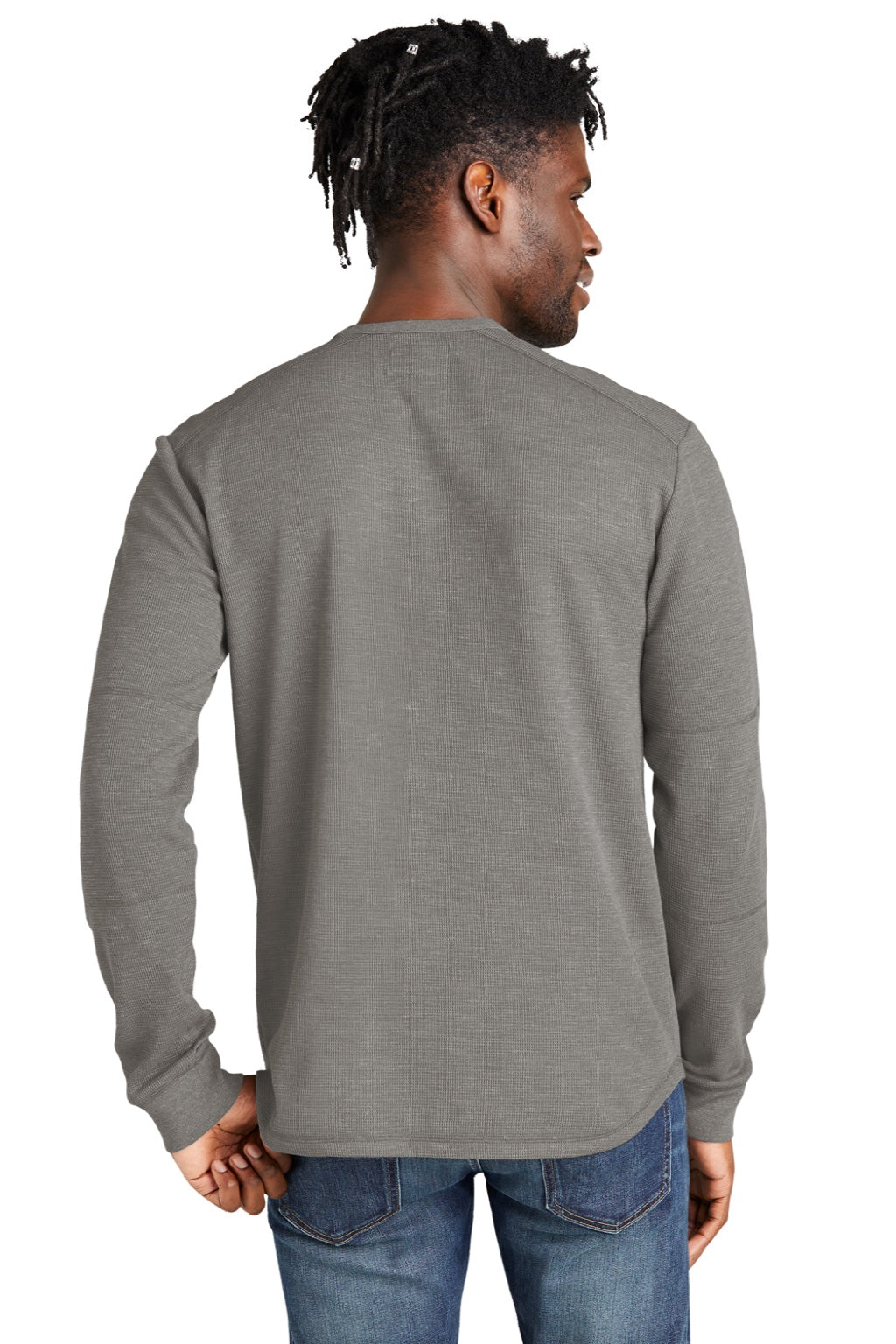 New Era NEA140 Mens Thermal Crewneck Sweatshirt Heather Shadow Grey Model Back