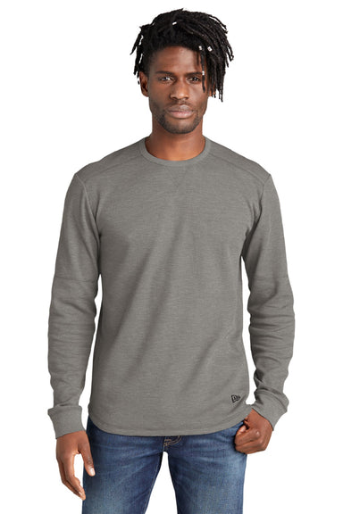 New Era NEA140 Mens Thermal Crewneck Sweatshirt Heather Shadow Grey Model Front