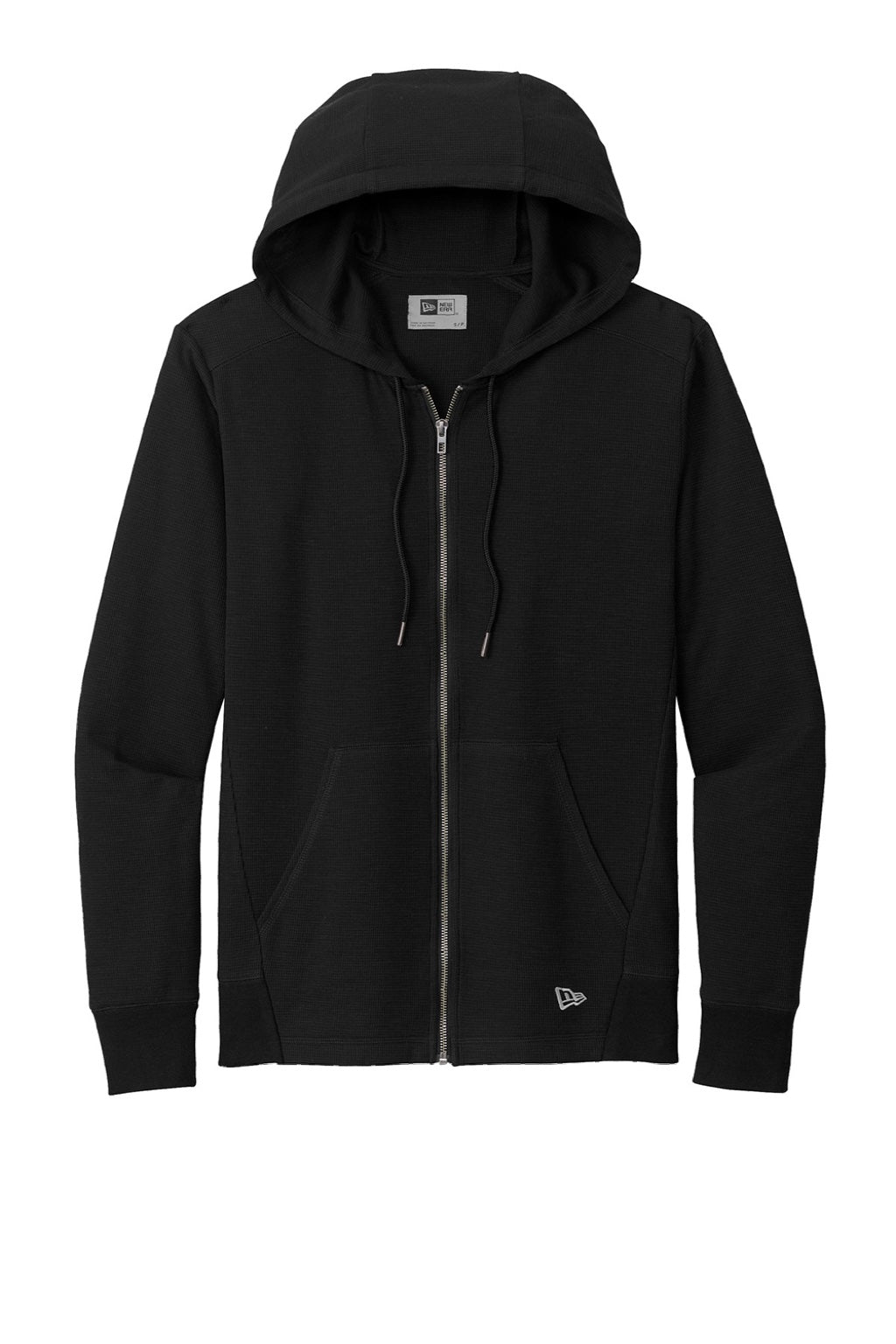 New Era NEA141 Mens Thermal Full Zip Hooded Sweatshirt Hoodie w/ Pockets Black Flat Front