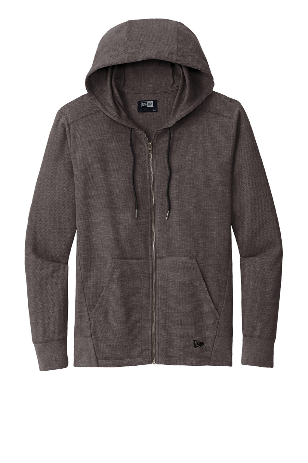 New Era NEA141 Mens Thermal Full Zip Hooded Sweatshirt Hoodie w/ Pockets Heather Black Flat Front