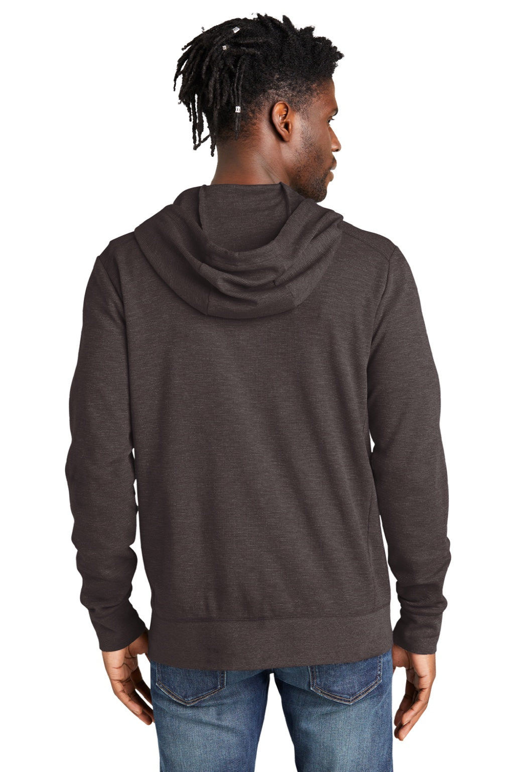 New Era NEA141 Mens Thermal Full Zip Hooded Sweatshirt Hoodie w/ Pockets Heather Black Model Back