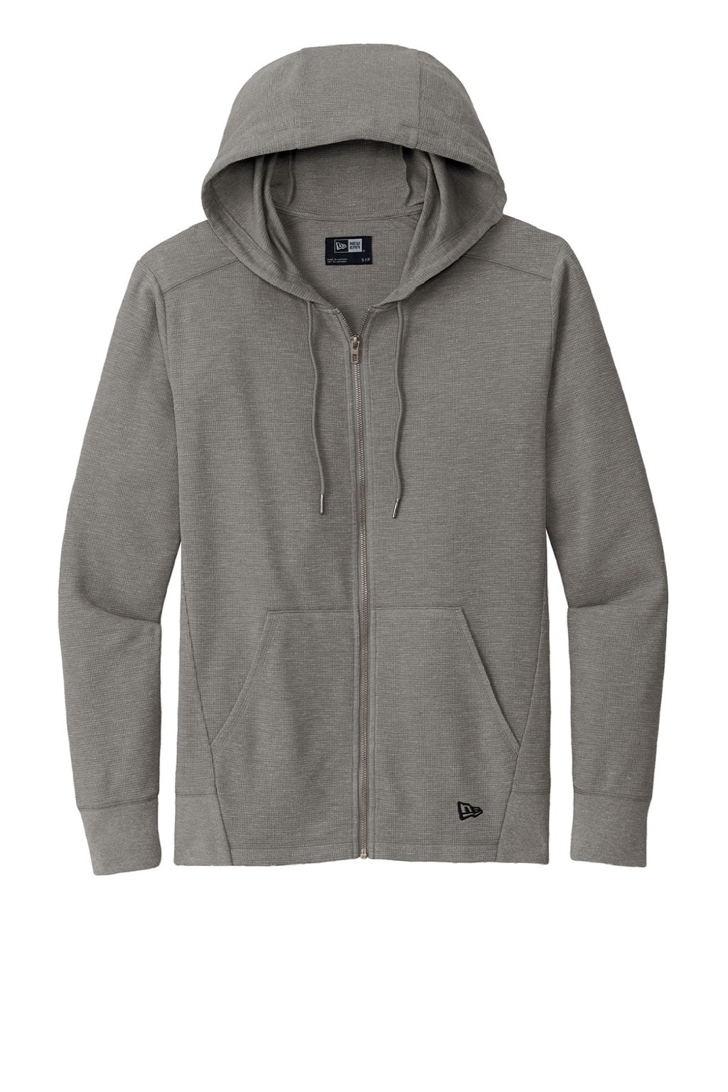 New Era NEA141 Mens Thermal Full Zip Hooded Sweatshirt Hoodie w/ Pockets Heather Shadow Grey Flat Front