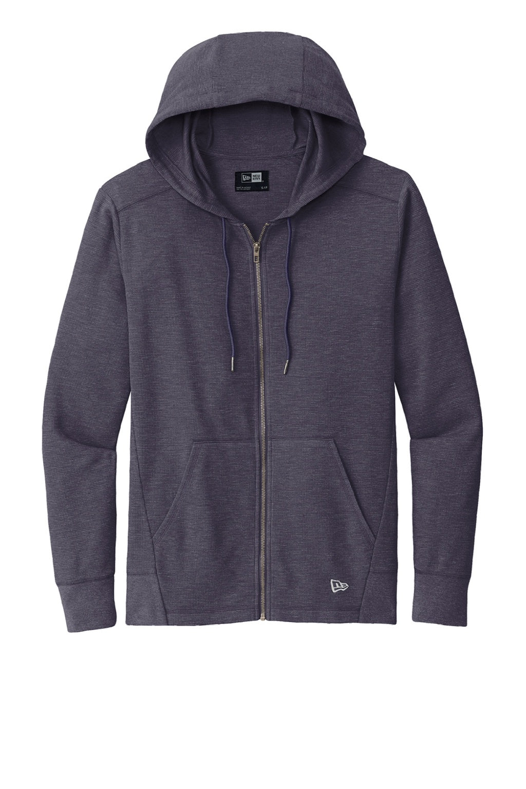 New Era NEA141 Mens Thermal Full Zip Hooded Sweatshirt Hoodie w/ Pockets Heather True Navy Blue Flat Front