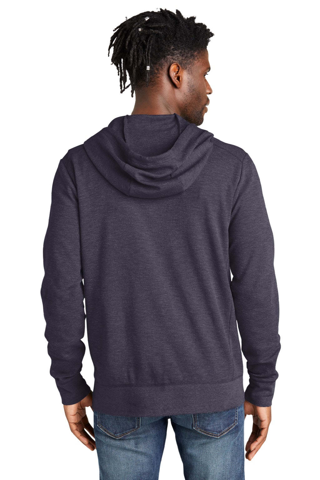 New Era NEA141 Mens Thermal Full Zip Hooded Sweatshirt Hoodie w/ Pockets Heather True Navy Blue Model Back