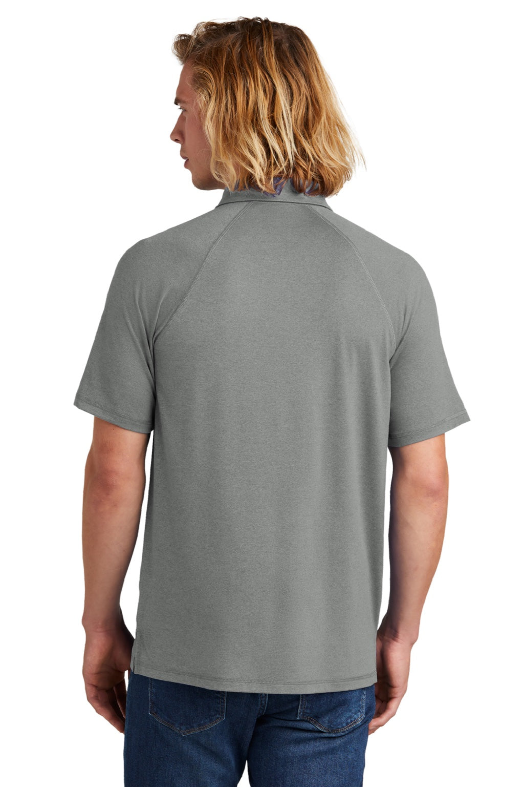 New Era NEA225 Mens Power Moisture Wicking Short Sleeve Polo Shirt Heather Shadow Grey Model Back