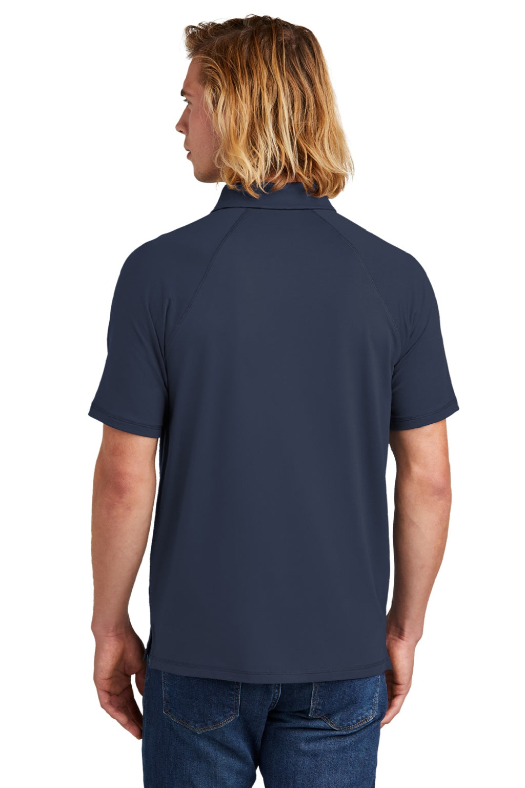 New Era NEA225 Mens Power Moisture Wicking Short Sleeve Polo Shirt True Navy Blue Model Back