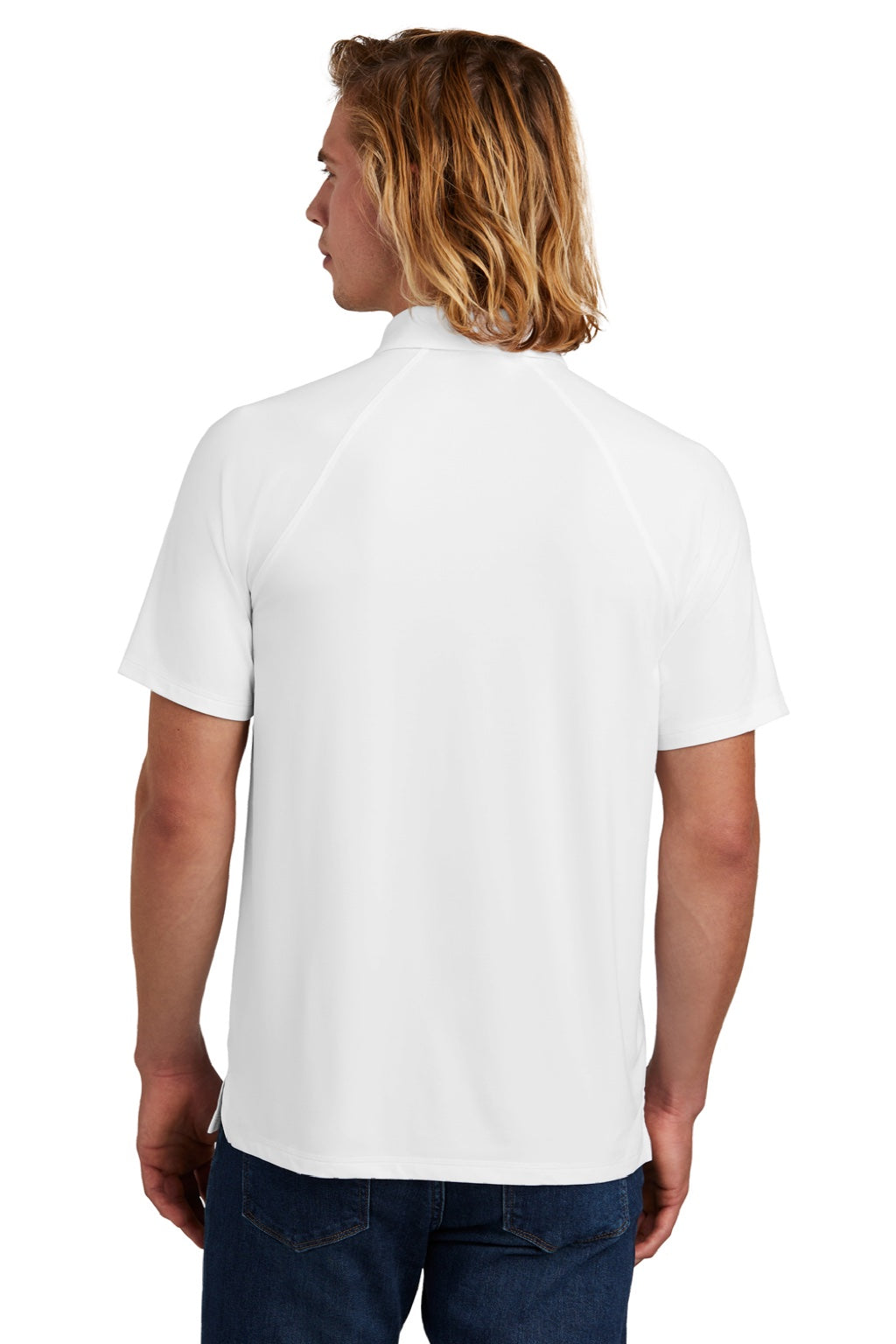 New Era NEA225 Mens Power Moisture Wicking Short Sleeve Polo Shirt White Model Back