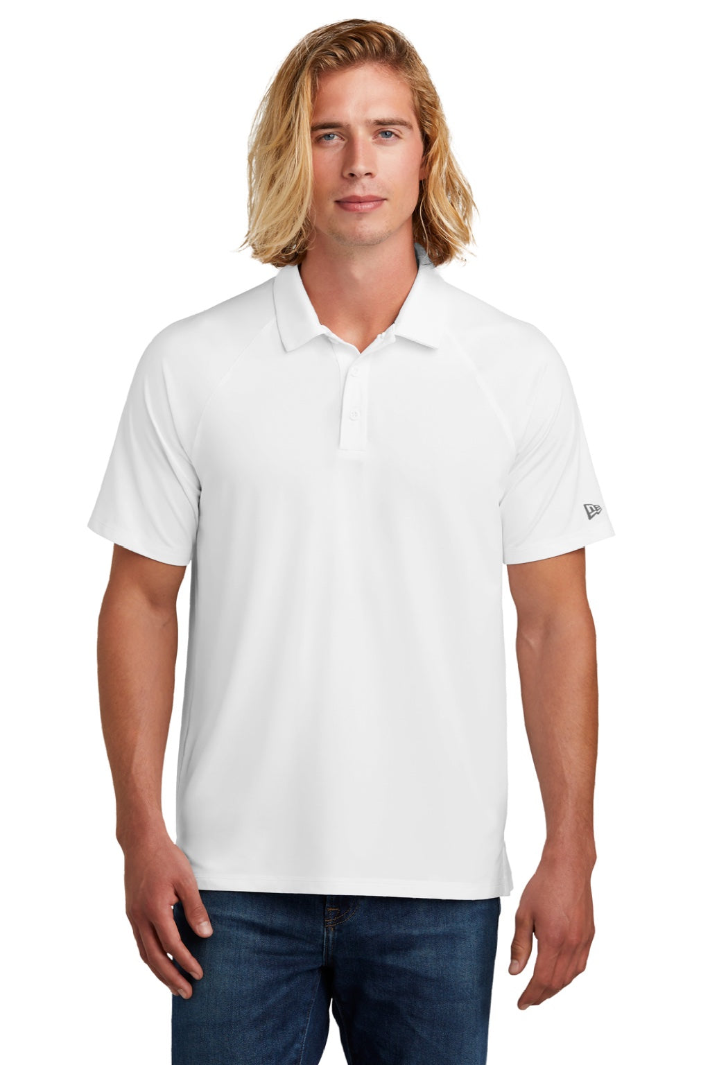 New Era NEA225 Mens Power Moisture Wicking Short Sleeve Polo Shirt White Model Front