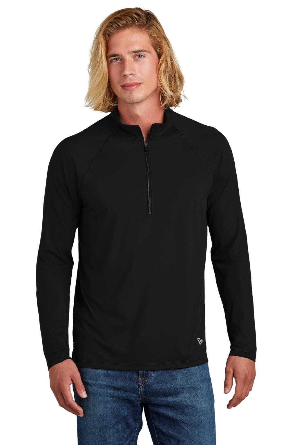 New Era NEA228 Mens Power Moisture Wicking 1/4 Zip Sweatshirt Black Model Front