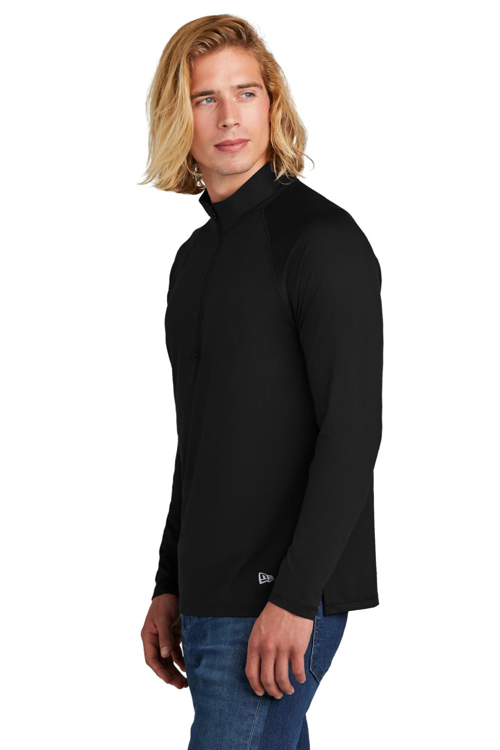 New Era NEA228 Mens Power Moisture Wicking 1/4 Zip Sweatshirt Black Model Side