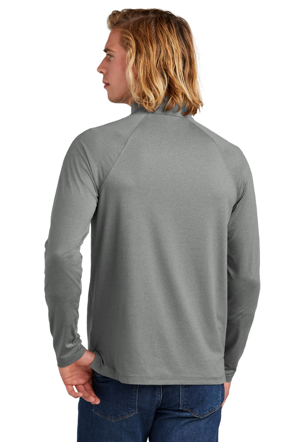 New Era NEA228 Mens Power Moisture Wicking 1/4 Zip Sweatshirt Heather Shadow Grey Model Back