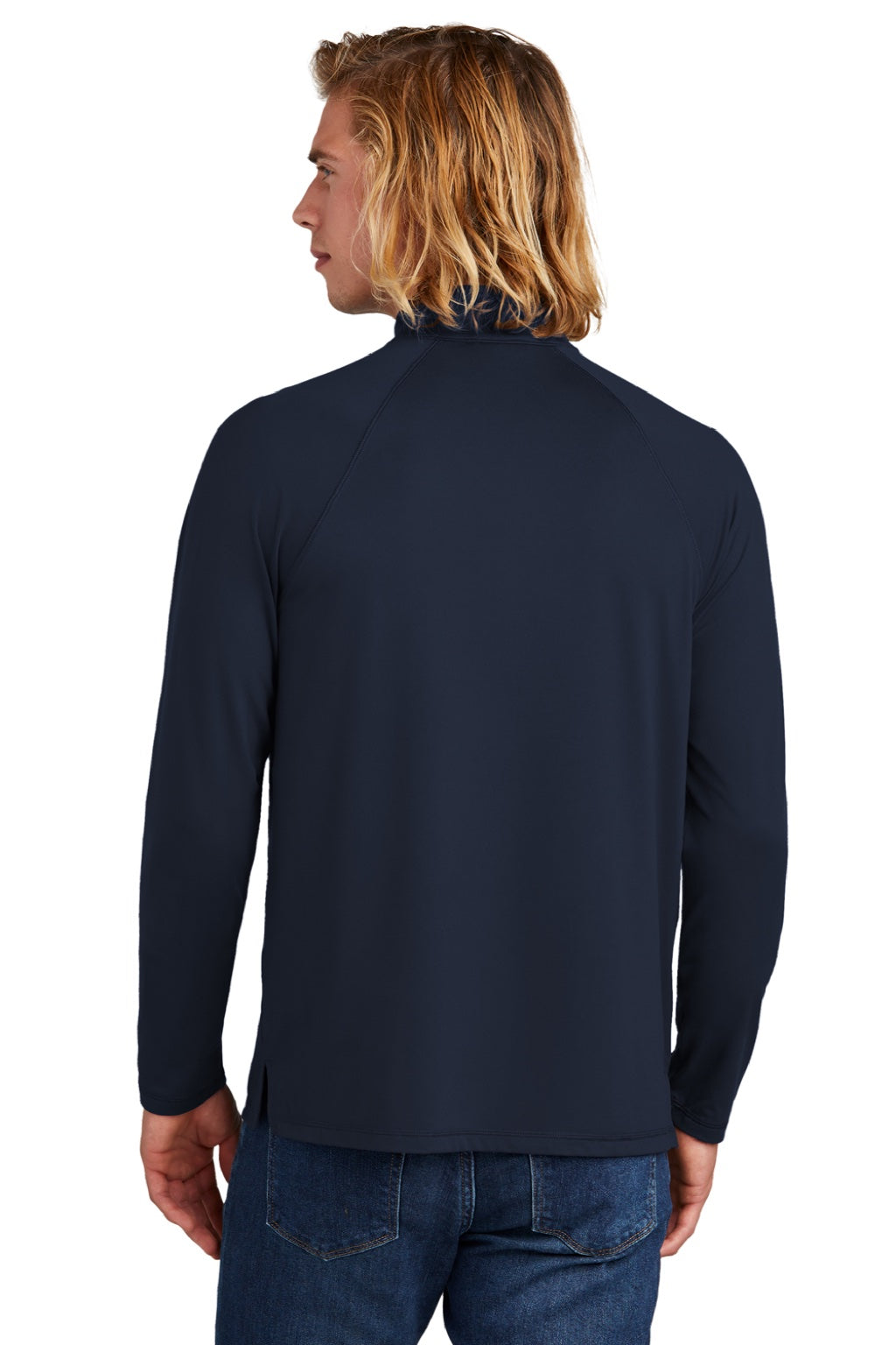 New Era NEA228 Mens Power Moisture Wicking 1/4 Zip Sweatshirt True Navy Blue Model Back