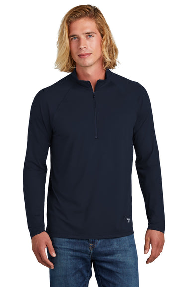 New Era NEA228 Mens Power Moisture Wicking 1/4 Zip Sweatshirt True Navy Blue Model Front
