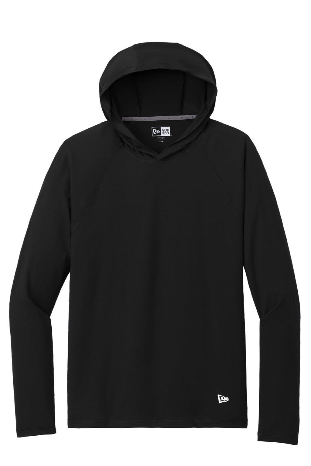 New Era NEA229 Mens Power Moisture Wicking Long Sleeve Hooded T-Shirt Hoodie Black Flat Front