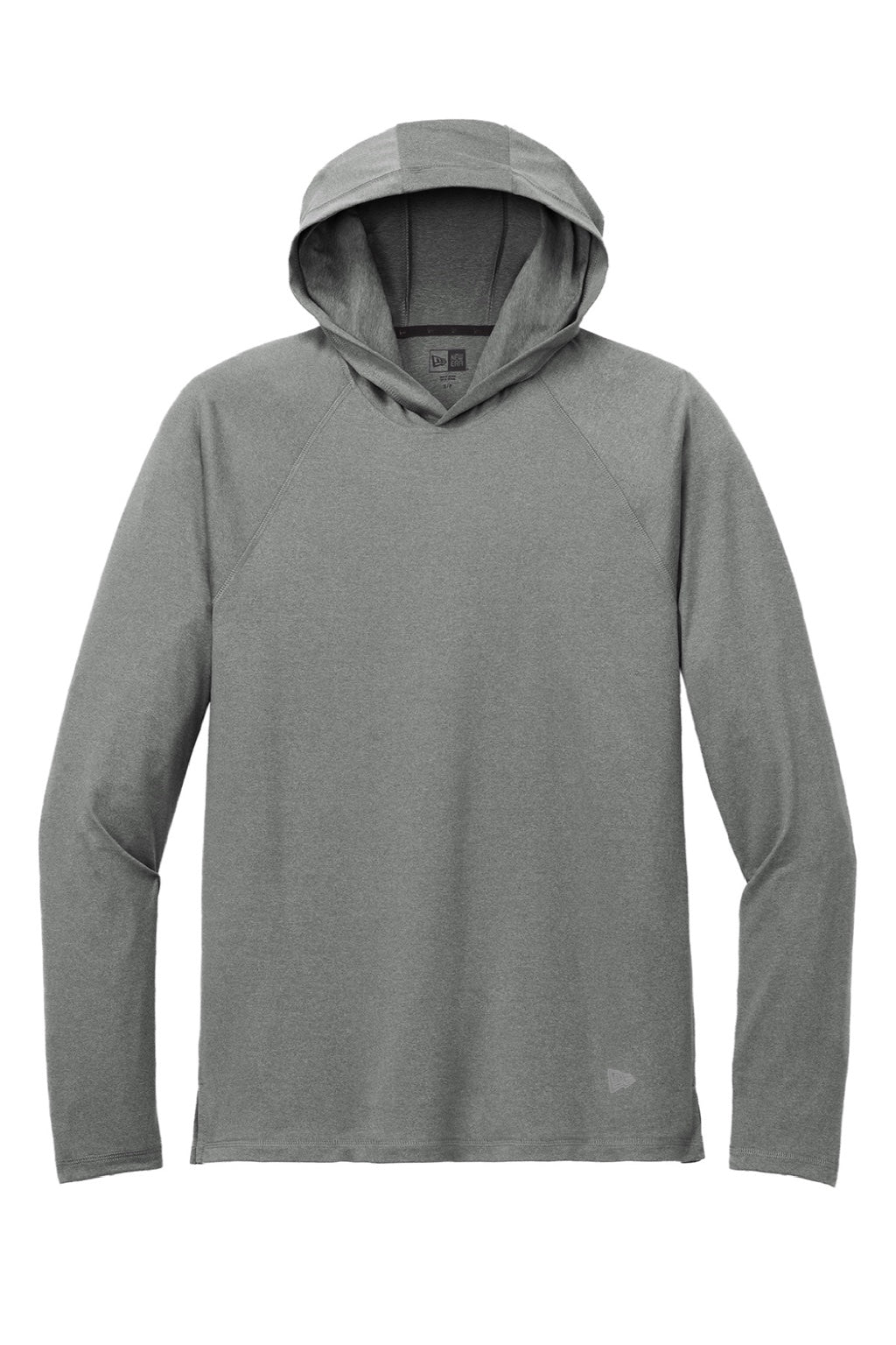 New Era NEA229 Mens Power Moisture Wicking Long Sleeve Hooded T-Shirt Hoodie Heather Shadow Grey Flat Front