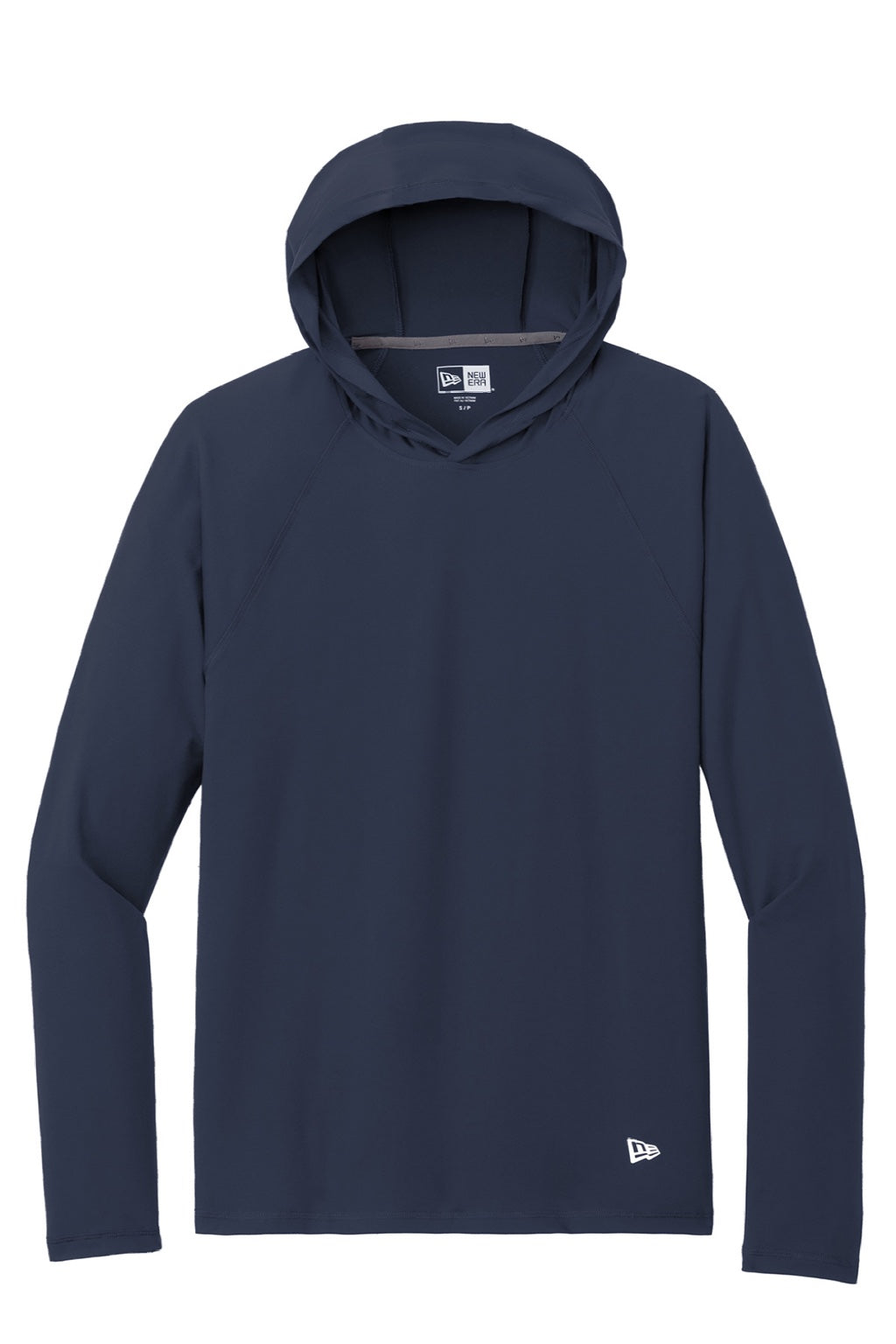 New Era NEA229 Mens Power Moisture Wicking Long Sleeve Hooded T-Shirt Hoodie True Navy Blue Flat Front