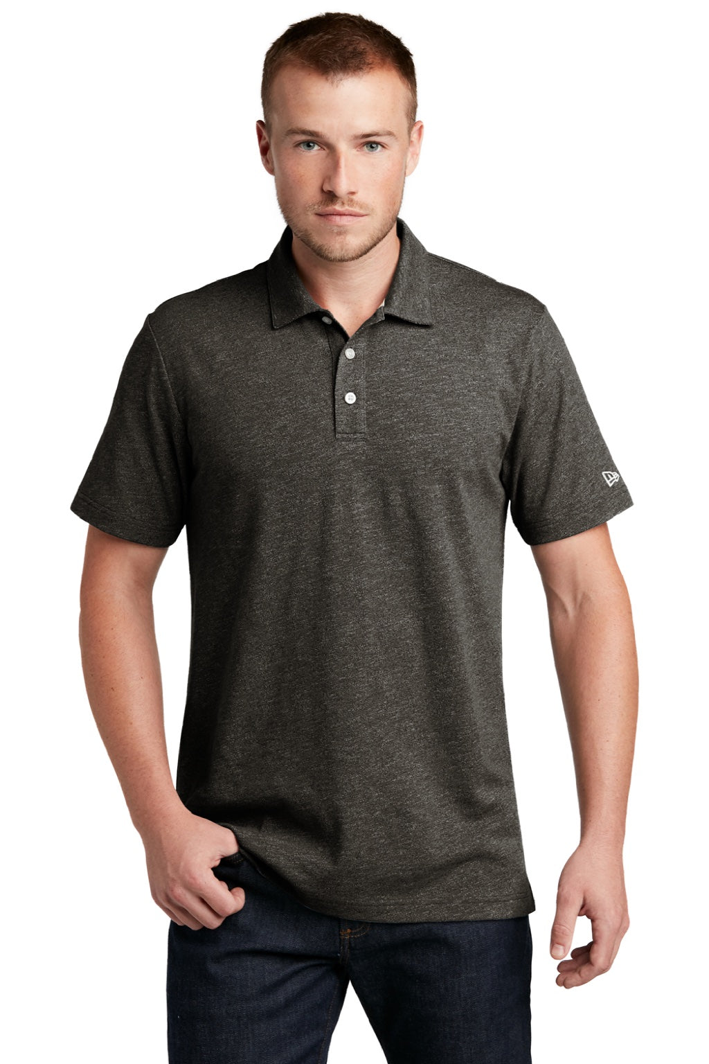 New Era NEA301 Mens Slub Twist Short Sleeve Polo Shirt Black Twist Model Front