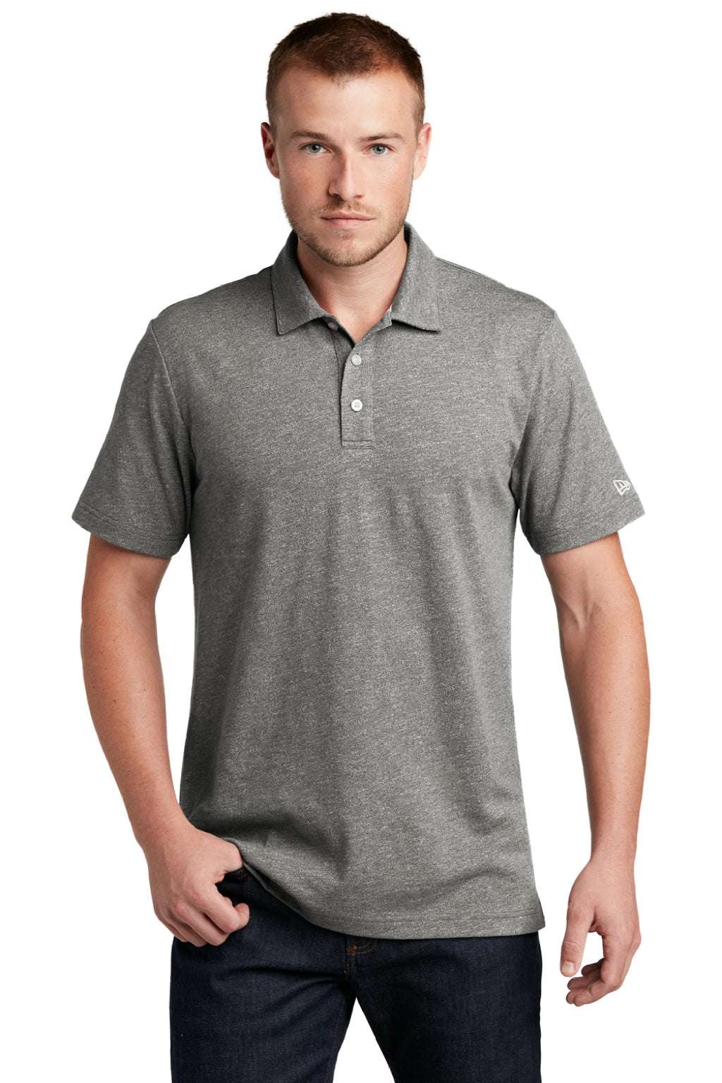New Era NEA301 Mens Slub Twist Short Sleeve Polo Shirt Shadow Grey Twist Model Front