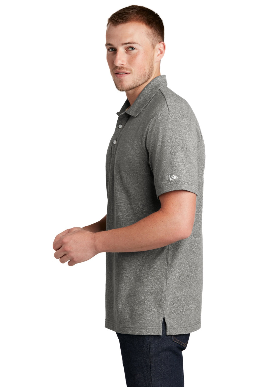 New Era NEA301 Mens Slub Twist Short Sleeve Polo Shirt Shadow Grey Twist Model Side