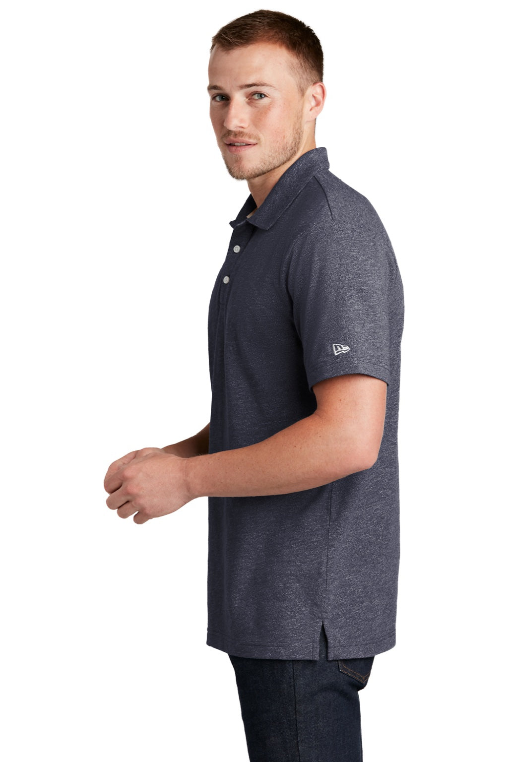 New Era NEA301 Mens Slub Twist Short Sleeve Polo Shirt True Navy Blue Twist Model Side