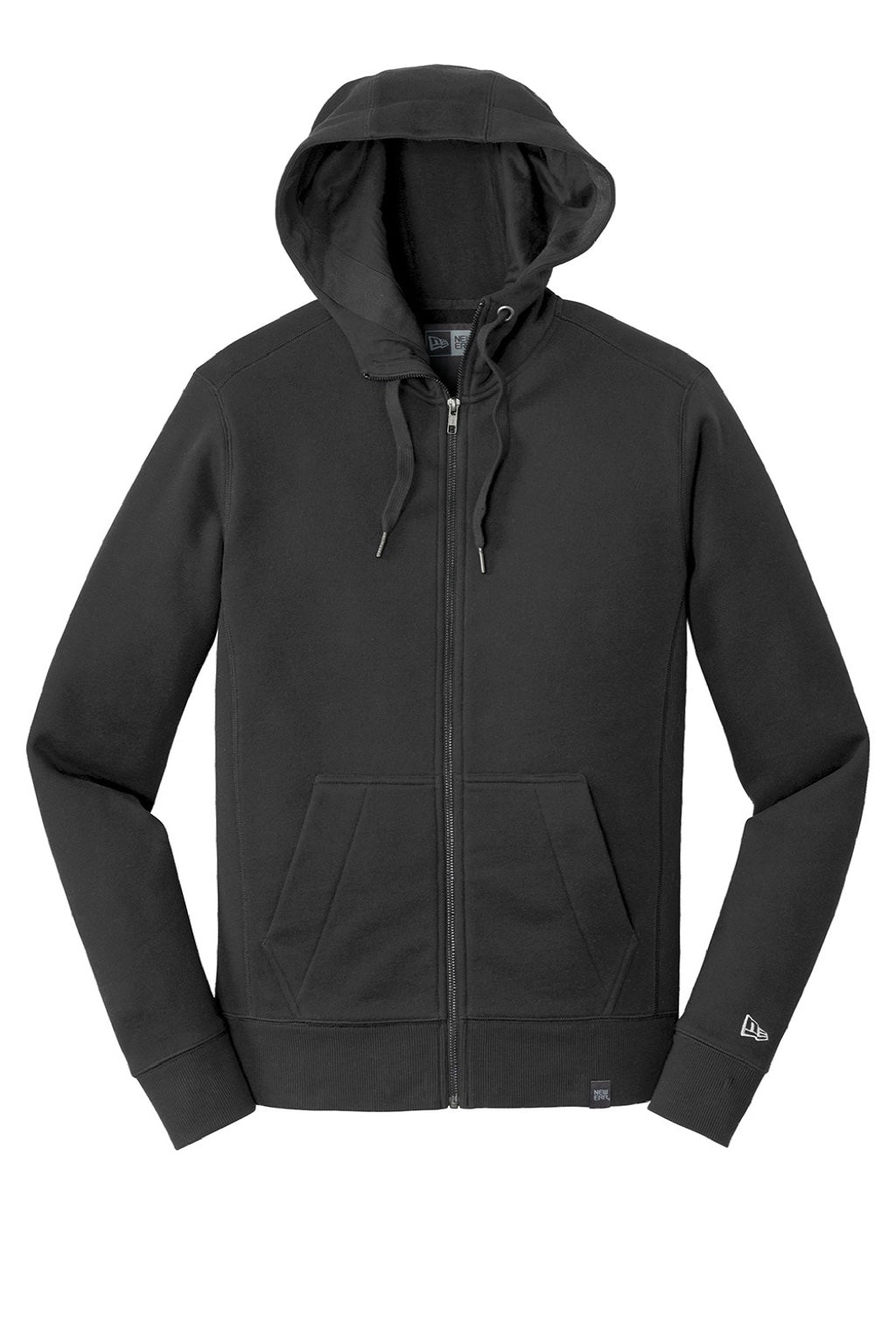 New Era NEA502 Mens Sueded French Terry Full Zip Hooded Sweatshirt Hoodie w/ Pockets Black Flat Front