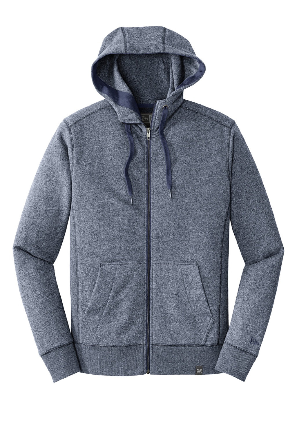 New Era NEA502 Mens Sueded French Terry Full Zip Hooded Sweatshirt Hoodie w/ Pockets Navy Blue Twist Flat Front