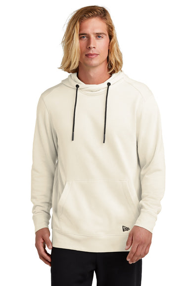 New Era NEA510 Mens Fleece Hooded Sweatshirt Hoodie w/ Pouch Pocket Soft Beige Model Front