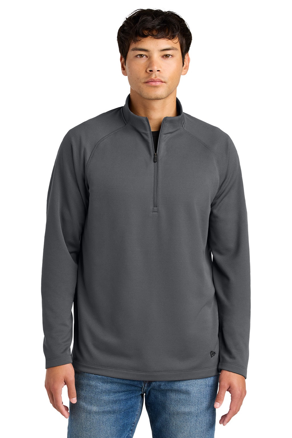 New Era NEA515 Mens Stand Out 1/4 Zip Sweatshirt Graphite Grey Model Front
