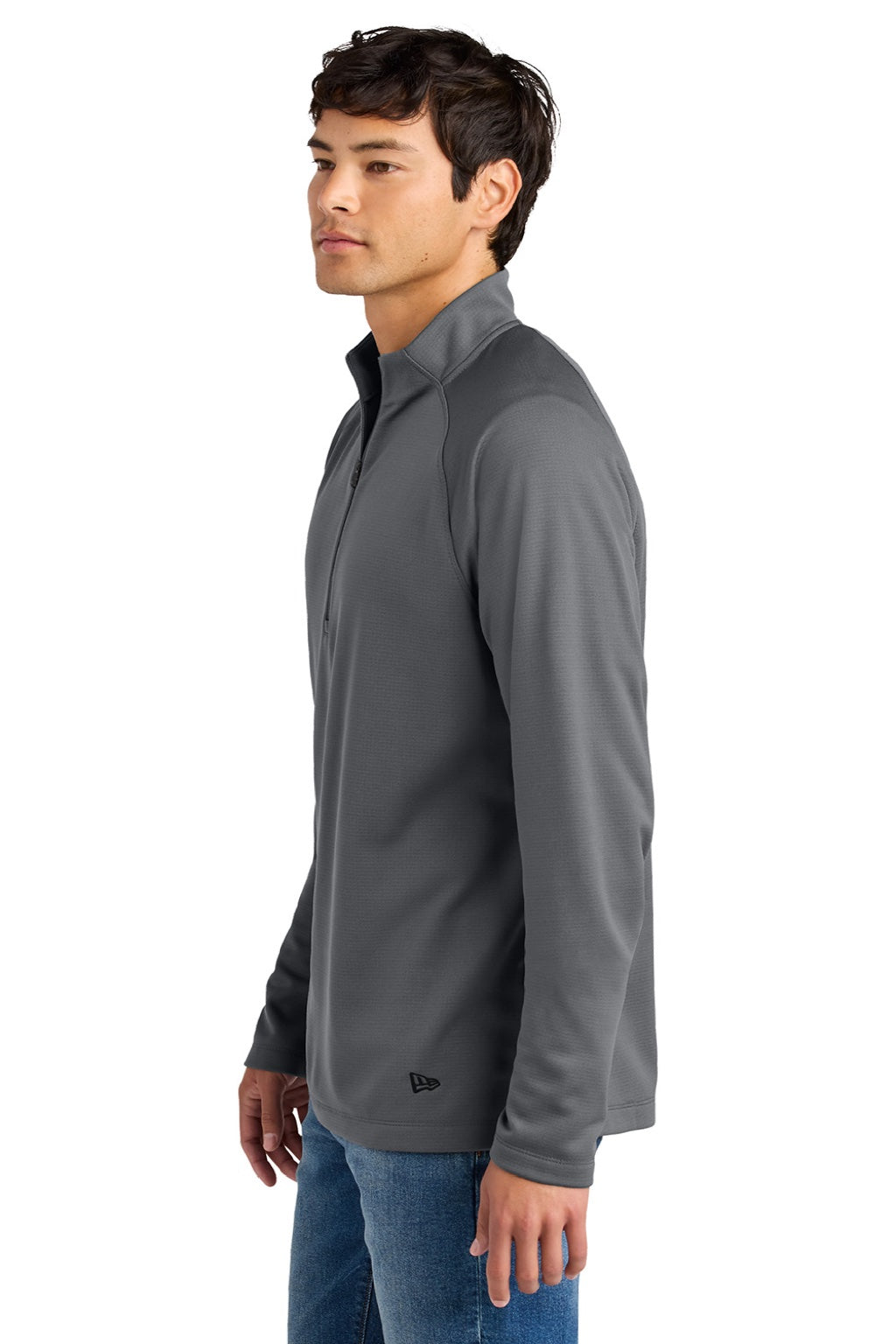 New Era NEA515 Mens Stand Out 1/4 Zip Sweatshirt Graphite Grey Model Side