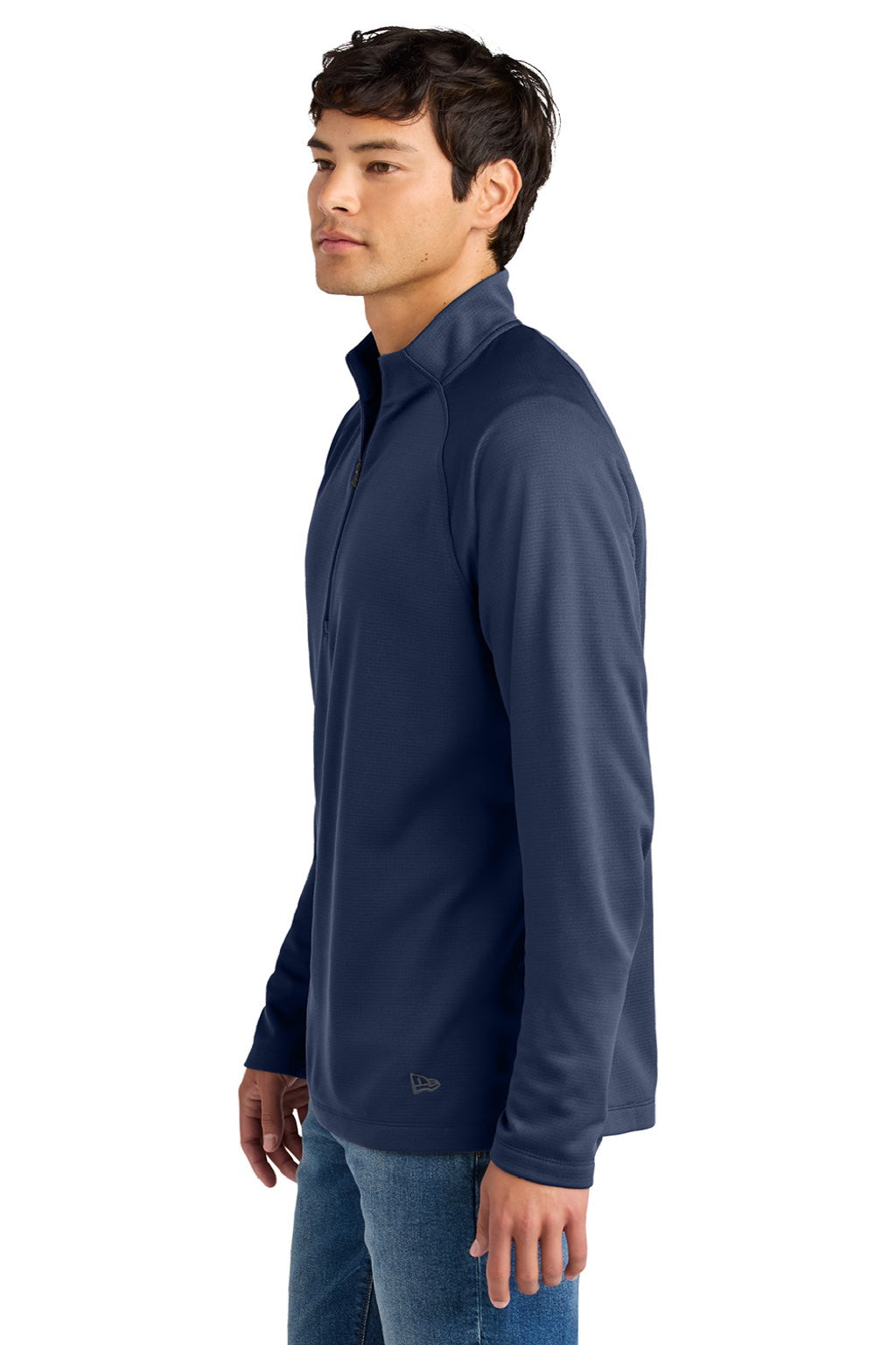 New Era NEA515 Mens Stand Out 1/4 Zip Sweatshirt True Navy Blue Model Side