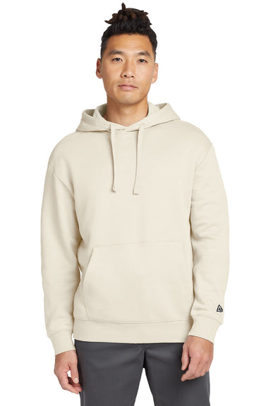 New Era NEA525 Mens Heritage Fleece Hooded Sweatshirt Hoodie w/ Pouch Pocket Soft Beige Model Front