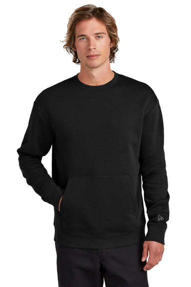 New Era NEA527 Mens Heritage Fleece Crewneck Sweatshirt w/ Pocket Black Model Front