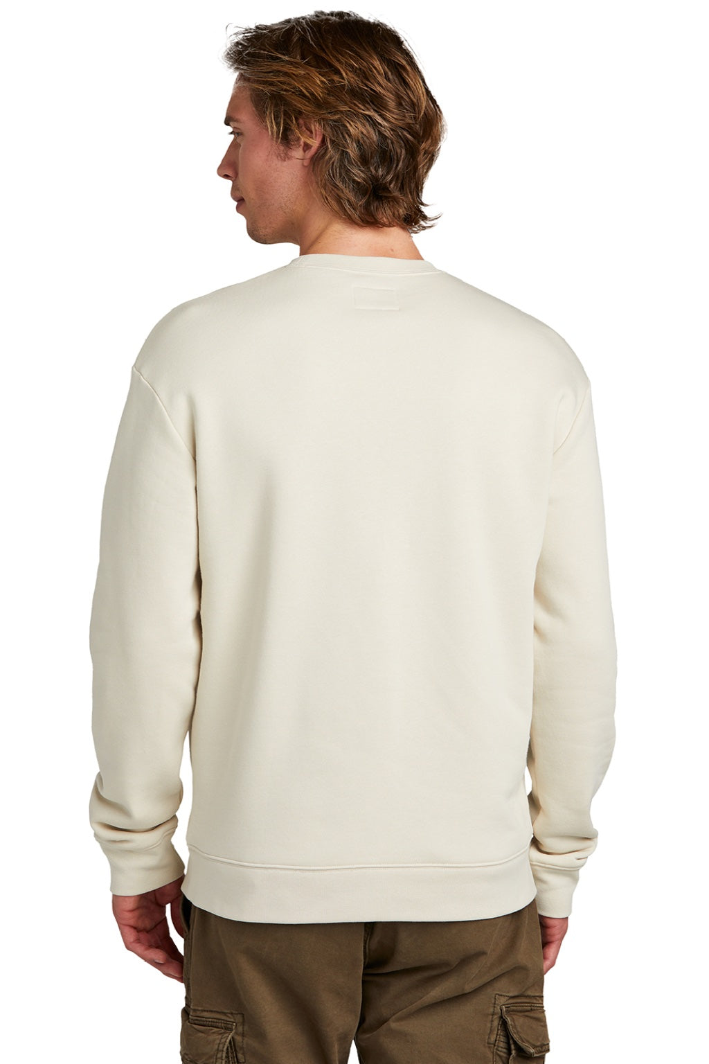 New Era NEA527 Mens Heritage Fleece Crewneck Sweatshirt w/ Pocket Soft Beige Model Back