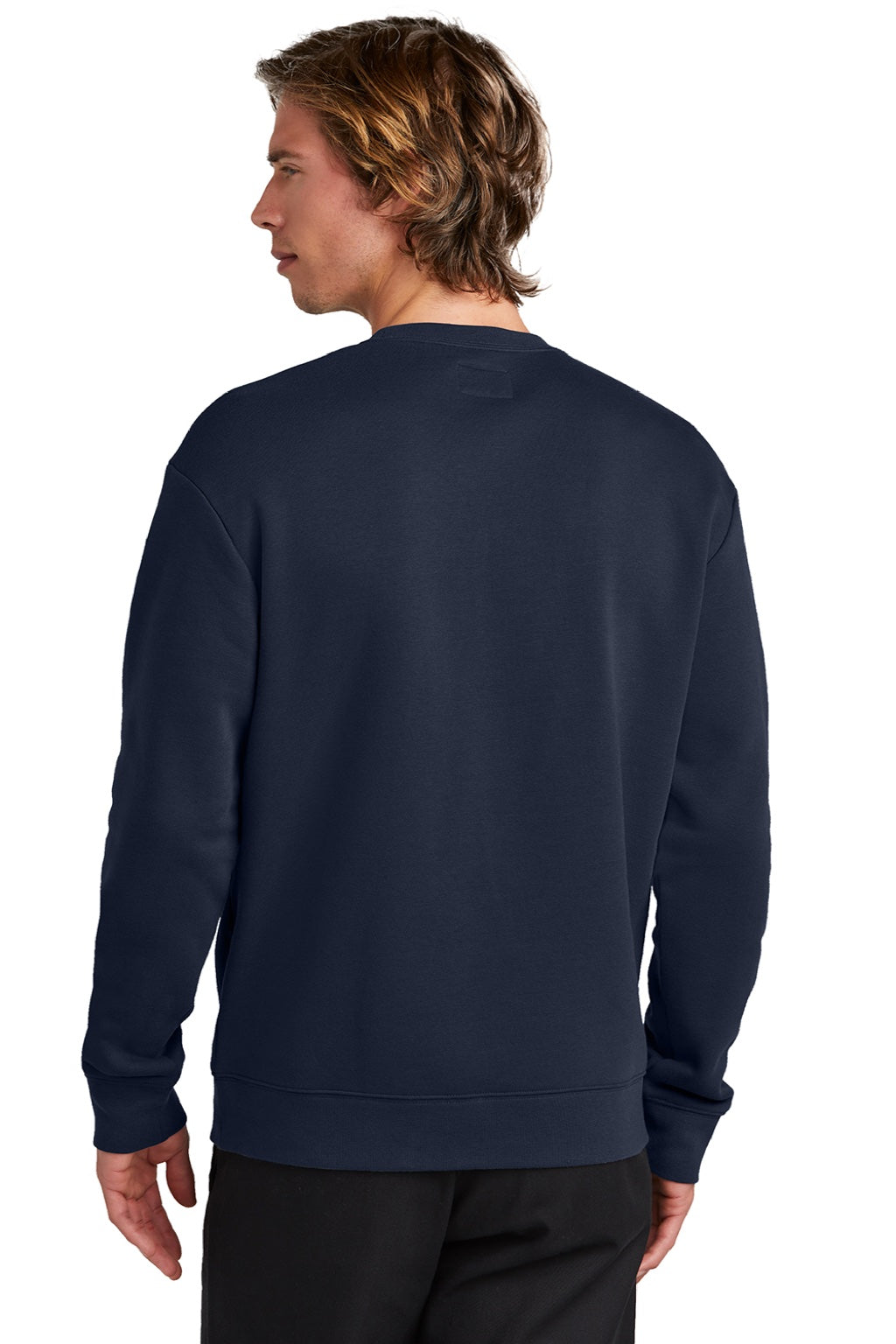 New Era NEA527 Mens Heritage Fleece Crewneck Sweatshirt w/ Pocket True Navy Blue Model Back