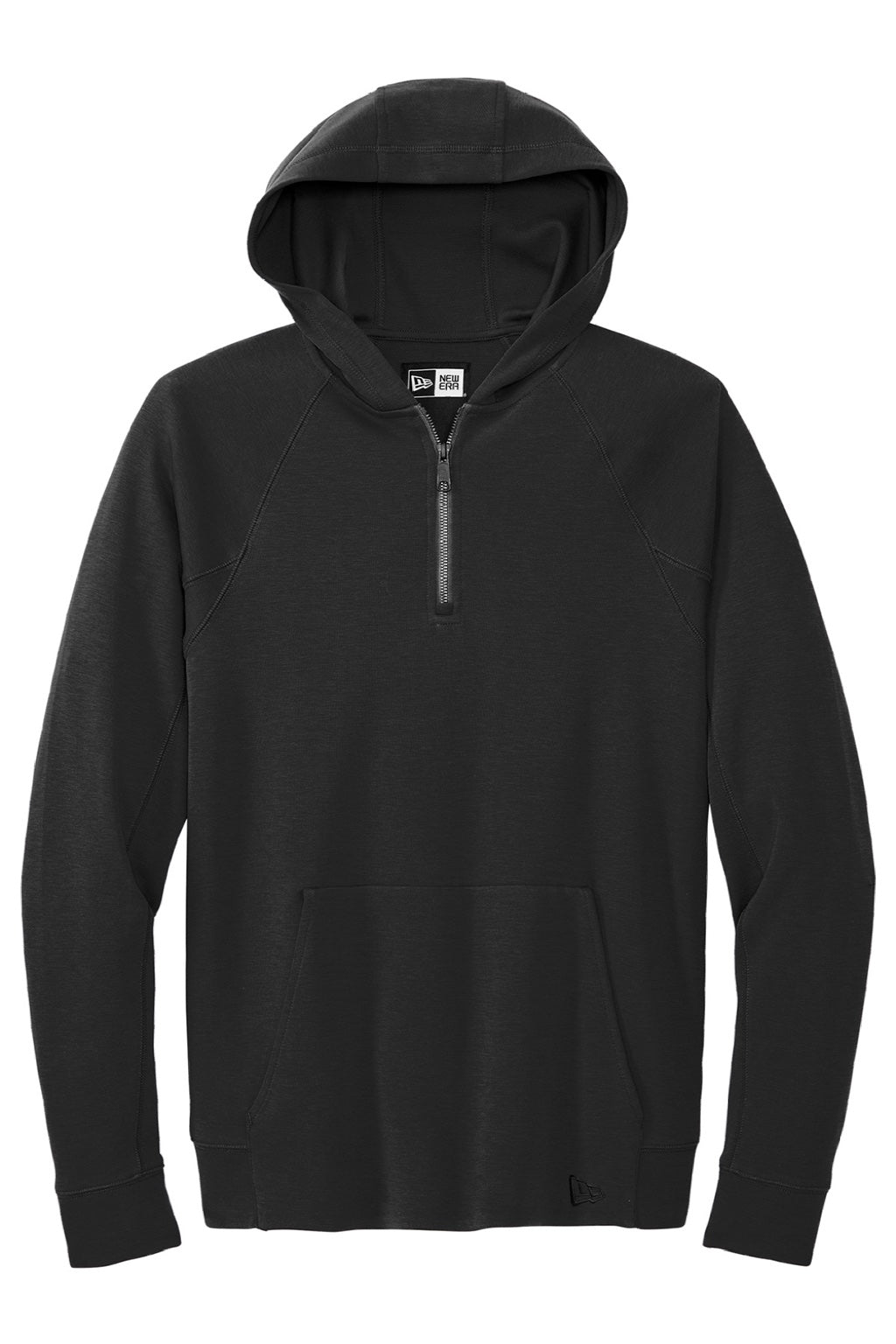New Era NEA541 Mens STS 1/4 Zip Hooded Sweatshirt Hoodie w/ Pouch Pocket Black Flat Front